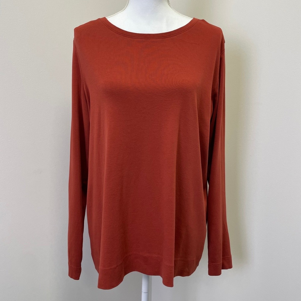 J. Jill Pima Cotton Long Sleeve Crew Neck Tee Rust Orange XLT Tall